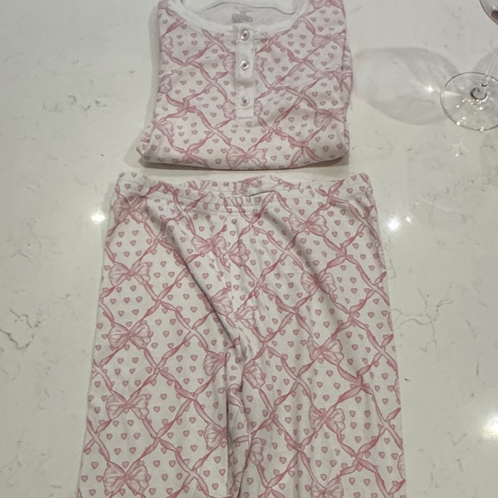 Roller Rabbit/Love Shack Fancy Pink Heart Pattern Kids Pajama Set